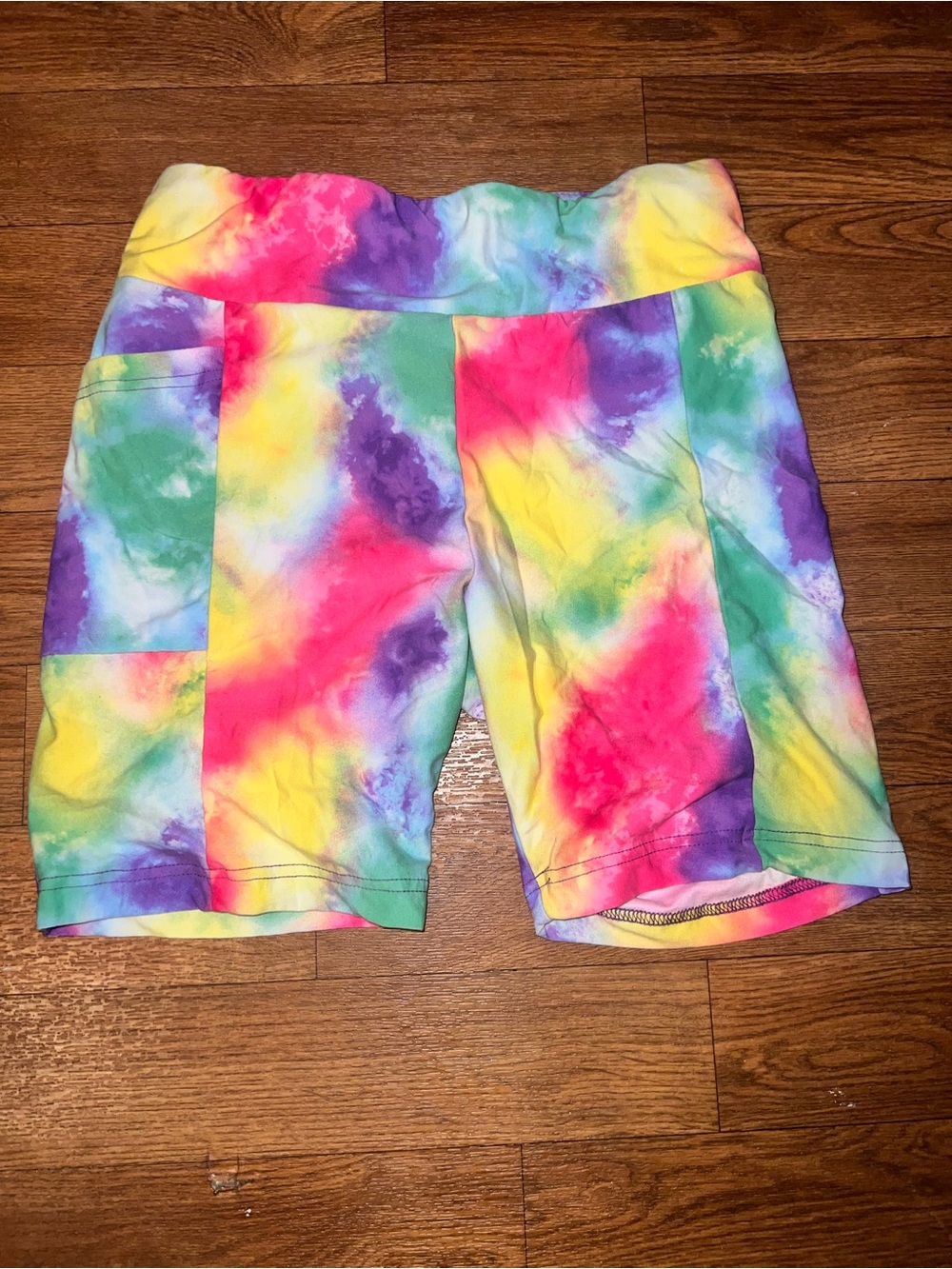 No Boundaries Tie-Dye High-Waist Bike Shorts - Pink, Yellow, Green, Purple